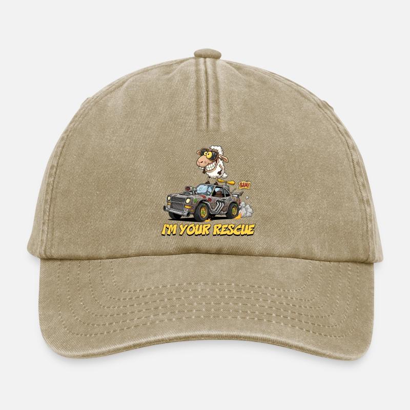 Sheep Driver Rescue Car Illustration - Relaxed Vintage Cap - vintage beige