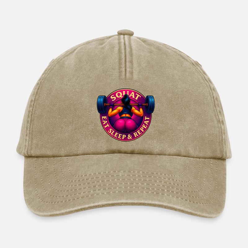 Squat, Eat, Sleep & Repeat! - Relaxed Vintage Cap - vintage beige
