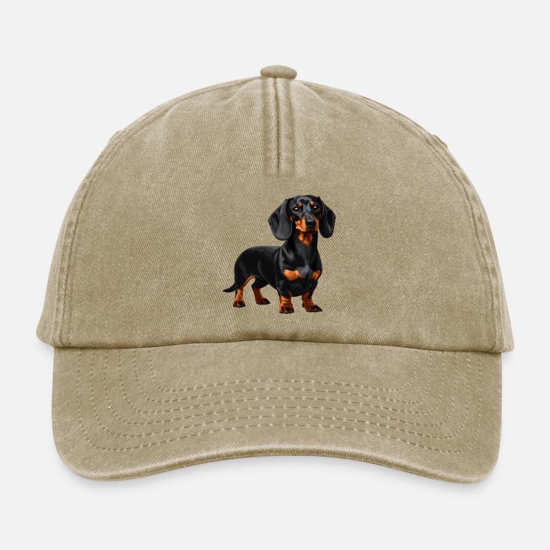 Black & Tan Dackel – Wursthund - Relaxed Vintage Cap - Vintage Beige