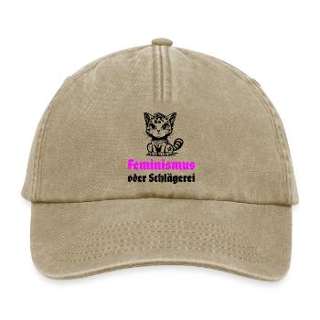 Feminismus oder Schlägerei - Relaxed Vintage Cap - Vintage Beige - Vorne
