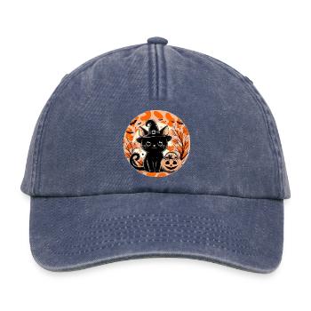 Chaton sorcière halloween - Casquette vintage décontractée - vintage bleu jeans - Devant