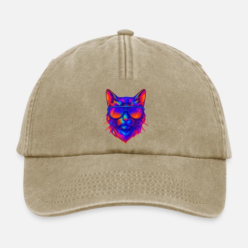 Lebendige Neonkatze mit Sonnenbrille - Relaxed Vintage Cap - Vintage Beige