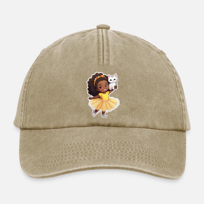 Enfant joyeux avec chat en tutu - Casquette vintage décontractée - beige vintage
