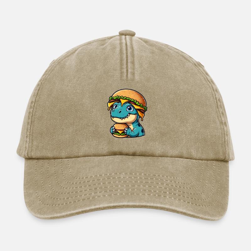 Dino T-Rex satisfait avec Hamburger Cheeseburger - Casquette vintage décontractée - beige vintage