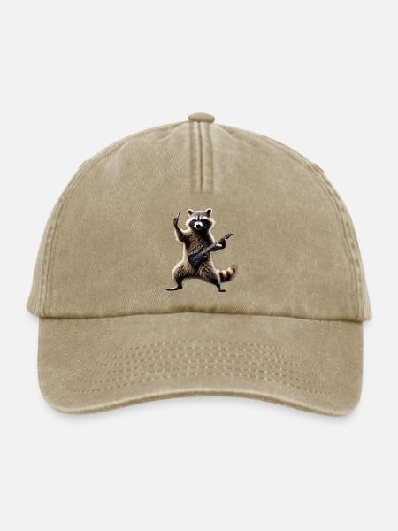 Lustiges Rock Gitarre Waschbär Musik Tierliebhaber - Relaxed Vintage Cap - Vintage Beige