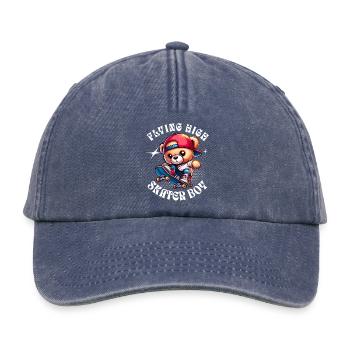Ours en peluche skateur sur skateboard - Casquette vintage décontractée - vintage bleu jeans - Devant