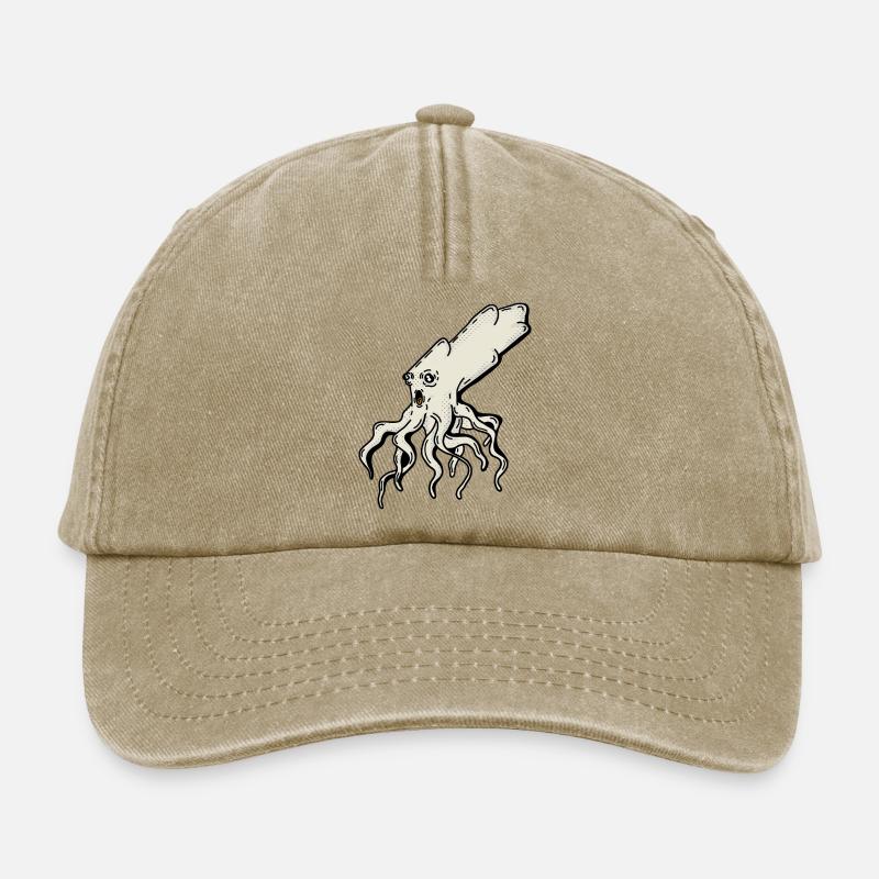 Surreal Squid Illustration - Relaxed Vintage Cap - vintage beige