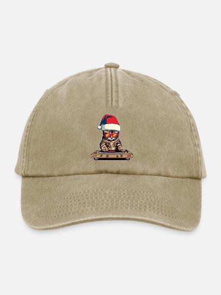 DJ Katze mit Weihnachtsmütze - Relaxed Vintage Cap - Vintage Beige