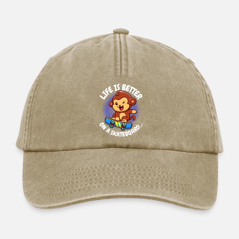Life Is Better Skateboard Monkey Monkey - Relaxed Vintage Cap - vintage beige