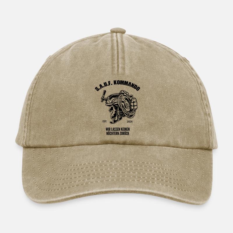 Sauf Kommando | Black | Tactical Beer Skull - Relaxed Vintage Cap - Vintage Beige