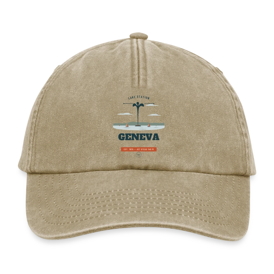 Geneva badge on a relaxed vintage cap, vintage beige
