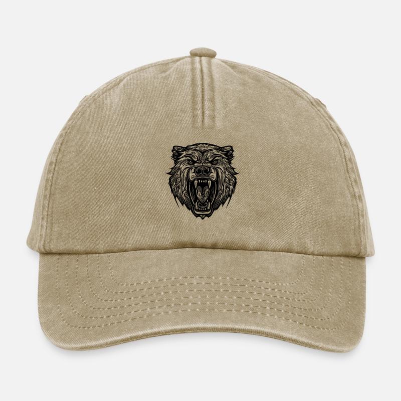 Wild bear's head with sharp teeth - Relaxed Vintage Cap - vintage beige