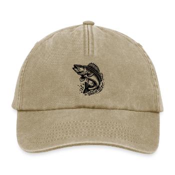 Large Jumping Zander Fish - Relaxed Vintage Cap - vintage beige - Front