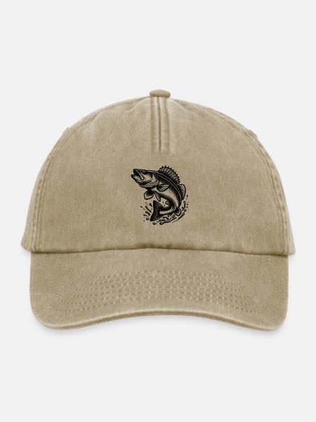 Großer springender Zander Fisch - Relaxed Vintage Cap - Vintage Beige