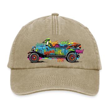 Buntes Comic Auto/ Oldtimer Vintage Druck - Relaxed Vintage Cap - Vintage Beige - Vorne