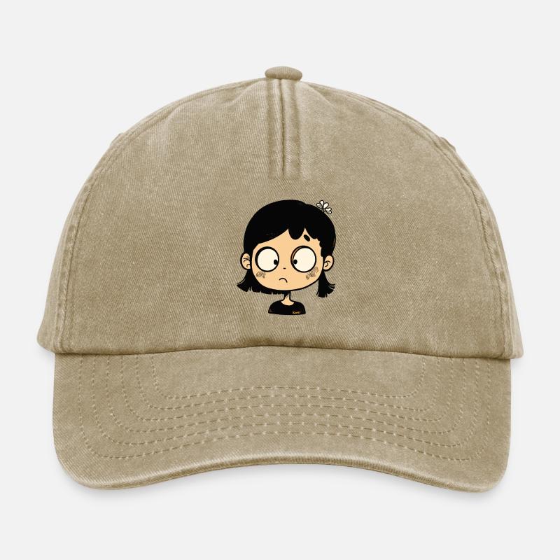 fille de dessin animé réfléchie - Casquette vintage décontractée - beige vintage