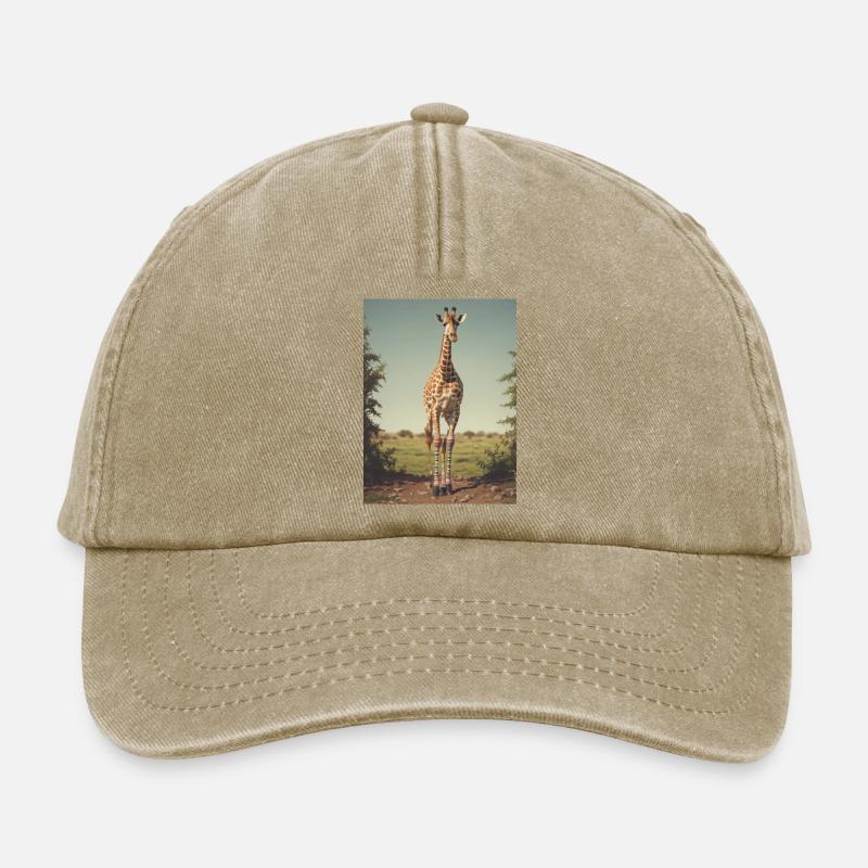 Giraffe with Socks - Relaxed Vintage Cap - vintage beige