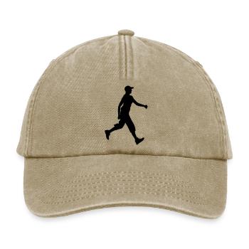 Wanderer mit Mütze auf Schattenfigur Logo - Relaxed Vintage Cap - Vintage Beige - Vorne