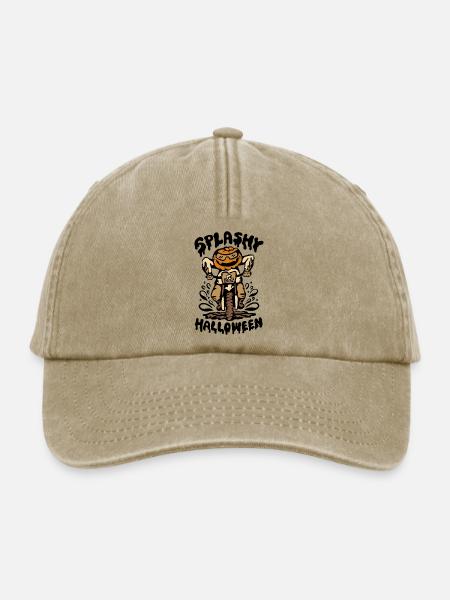 Halloween-Kürbis-Biker, der durch Schlamm spritzt - Relaxed Vintage Cap - Vintage Beige