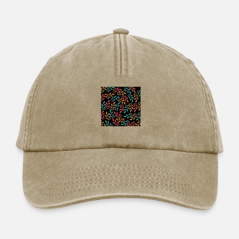Blätter Muster - schwarzer Hintergrund - Relaxed Vintage Cap - Vintage Beige