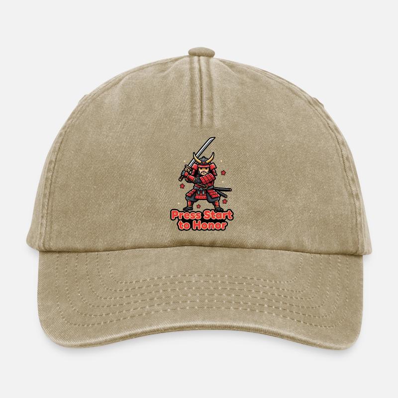 Retro Samurai Press Start - Relaxed Vintage Cap - vintage beige