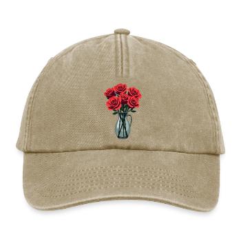 Roses rouges - Casquette vintage décontractée - beige vintage - Devant