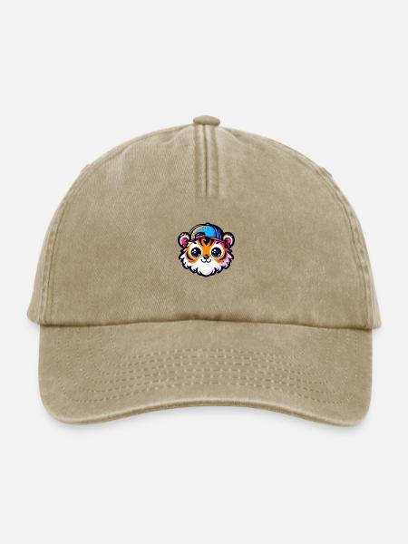 Kawaii Tigerkopf mit Kappe - Relaxed Vintage Cap - Vintage Beige