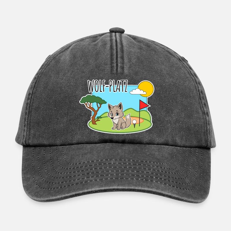 Wolf-Platz - Ein Wolf auf dem Golfplatz - Relaxed Vintage Cap - Vintage Schwarz