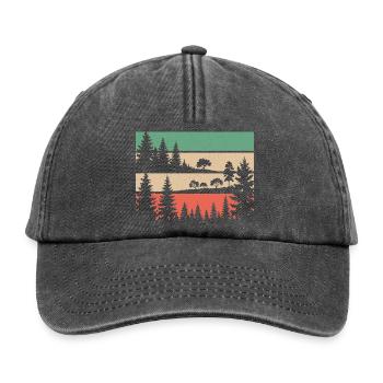 Retro Wald Natur Silhouette Bäume Motiv Wandern - Relaxed Vintage Cap - Vintage Schwarz - Vorne