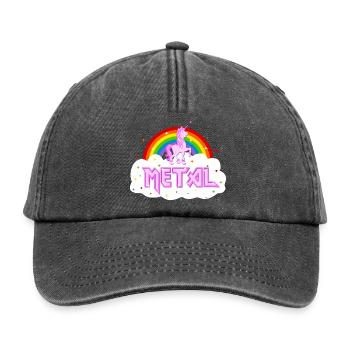 metal musik heavy einhorn regenbogen pink lustig - Relaxed Vintage Cap - Vintage Schwarz - Vorne
