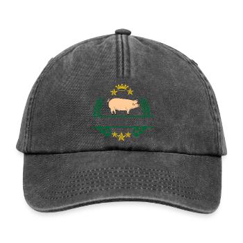 Cochon en couronne de laurier vert avec couronne jaune d’or - Casquette vintage décontractée - noir vintage - Devant