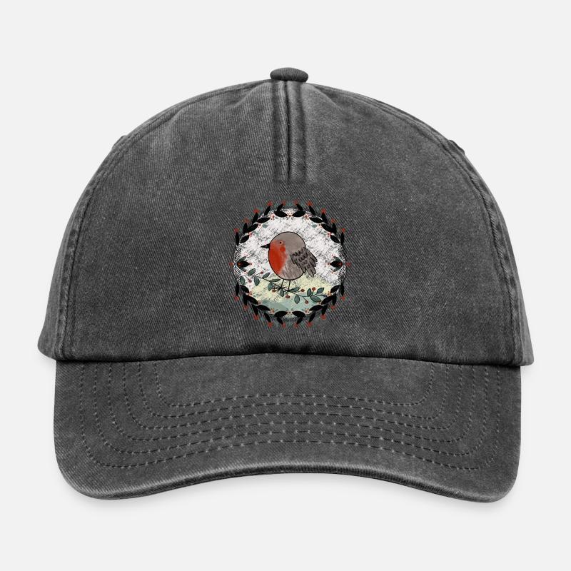 Rotkehlchen Illustration - Relaxed Vintage Cap - Vintage Schwarz