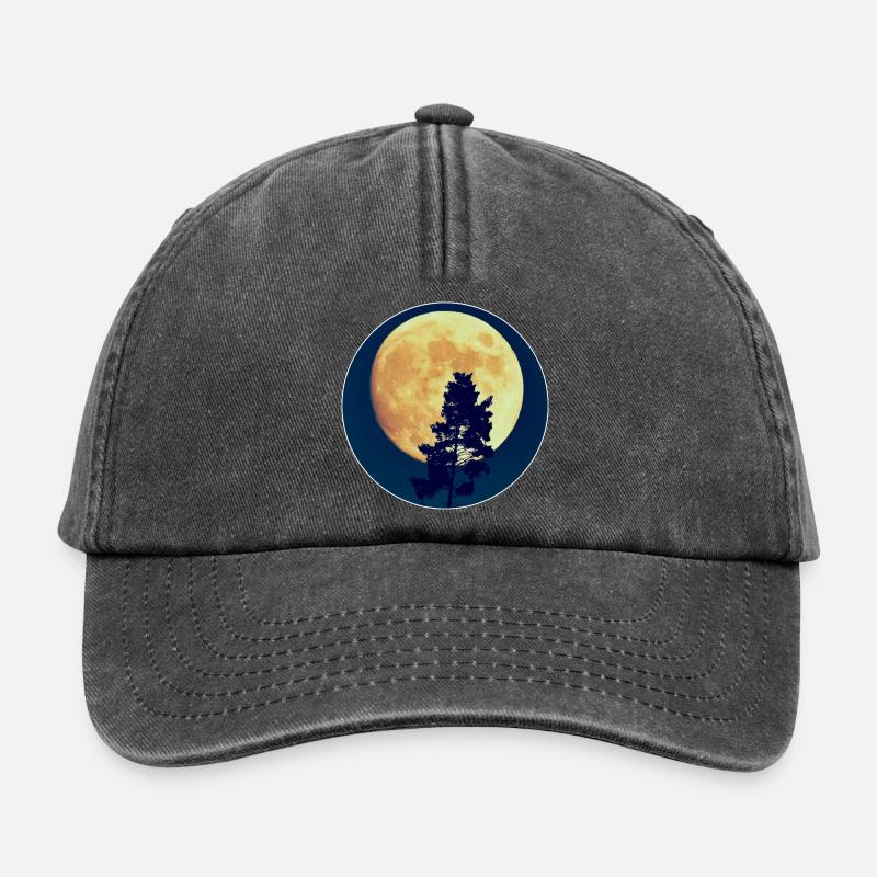 Silhouette de la forêt nocturne au clair de lune - Casquette vintage décontractée - noir vintage