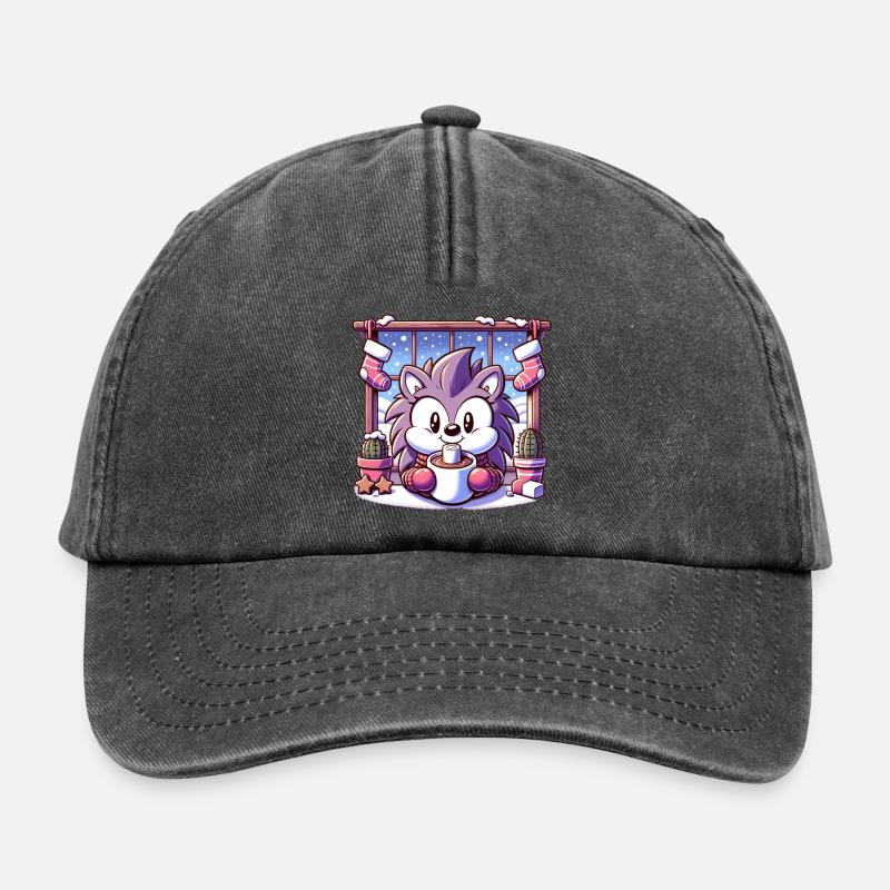 Igel mit Wintermotiv - Relaxed Vintage Cap - Vintage Schwarz
