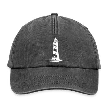 Alter einsamer gestreifter Küsten Leuchtturm - Relaxed Vintage Cap - Vintage Schwarz - Vorne
