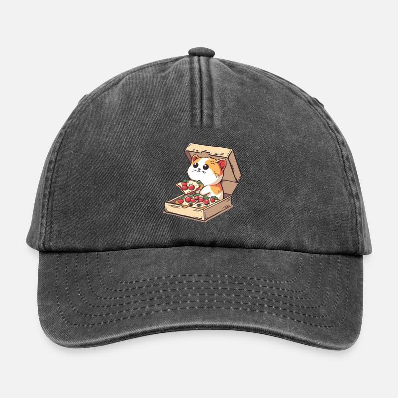 Katze In Einer Pizzaschachtel Mit Einem Pizzastück - Relaxed Vintage Cap - Vintage Schwarz