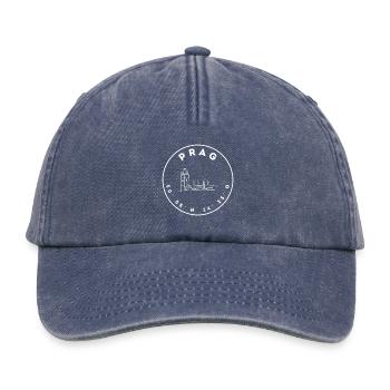 Prag mit Brücke und Koordinaten - Relaxed Vintage Cap - Vintage Denim - Vorne