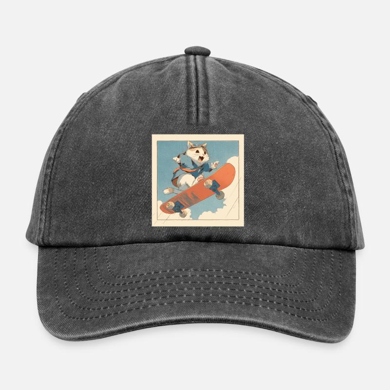 Retro-Katzen-Skateboarder im Flug - Relaxed Vintage Cap - Vintage Schwarz