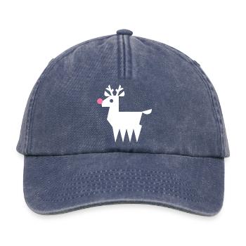 Rentier Rudolf L weiß mit neonpinker Nase - Relaxed Vintage Cap - Vintage Denim - Vorne