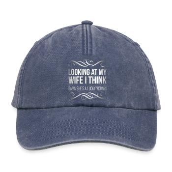 Looking at my wife I think, damn she's a lucky  - Casquette vintage décontractée - vintage bleu jeans - Devant