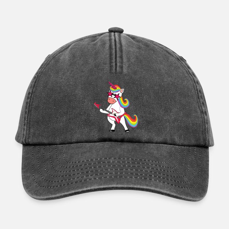 Rainbow Rock Unicorn with Guitar - Relaxed Vintage Cap - vintage black