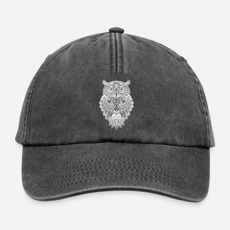 Eule Owl Grafik Graphic Kunst Geschenk Mandala - Relaxed Vintage Cap - Vintage Schwarz