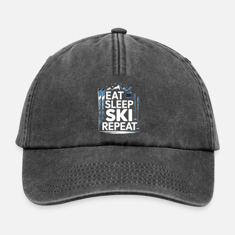 Manger, dormir, skier, répéter - Casquette vintage décontractée - noir vintage