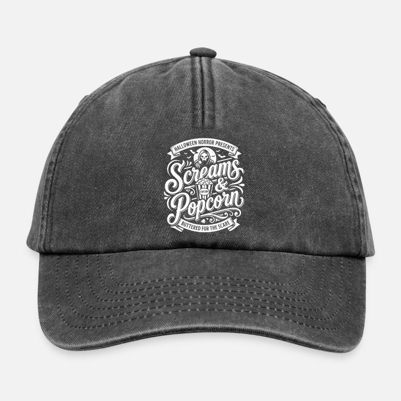 Cris & Popcorn : design effrayant - Casquette vintage décontractée - noir vintage