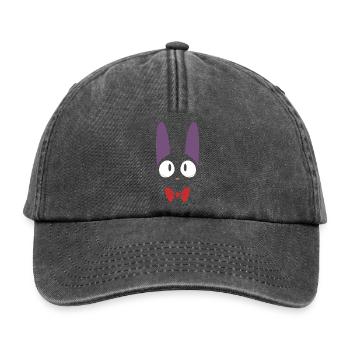 Cute black Jiji cat with red bow tie - Relaxed Vintage Cap - vintage black - Front