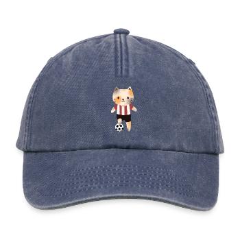 Katze mit Fußball - Relaxed Vintage Cap - Vintage Denim - Vorne