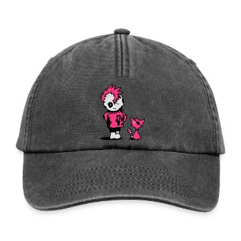 Ein kleiner Punk mit einer kleinen Katze - Relaxed Vintage Cap - Vintage Schwarz - Vorne