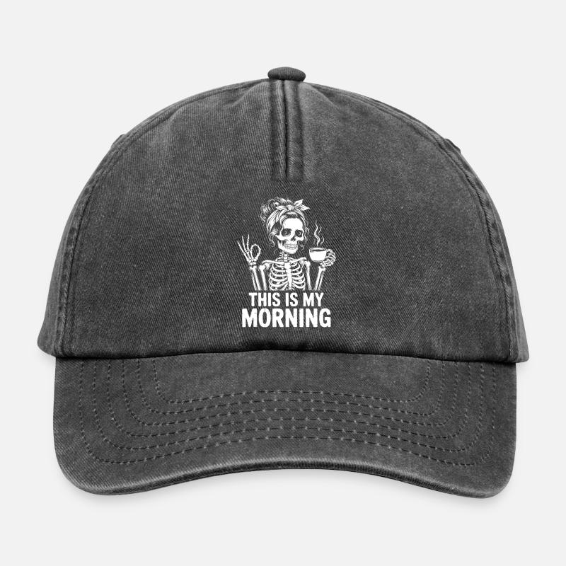 Skelett mit Kaffee Morgenritual - Relaxed Vintage Cap - Vintage Schwarz