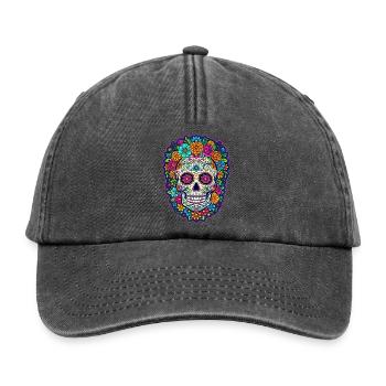 Tête de mort mexicaine sugar skull crâne fleurs - Casquette vintage décontractée - noir vintage - Devant