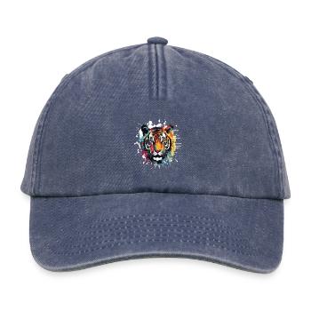 Tiger Animal Pop Art Head - Relaxed Vintage Cap - vintage denim - Front